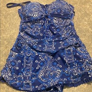 Stylish Blue Floral Women's One Piece Swimsuit